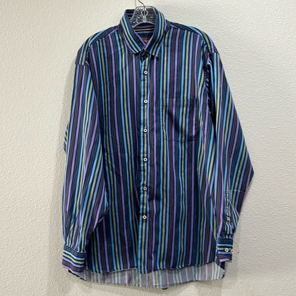 Robert Talbott Carmel LS Button Men's XL Purple Navy Green Stripe Dress Shirt